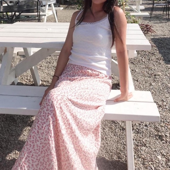 Brandy Melville pink maxi or midi floral skirt - Picture 1 of 5